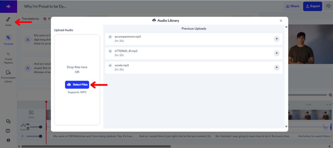 Upload Audio on Speechify Dubbing